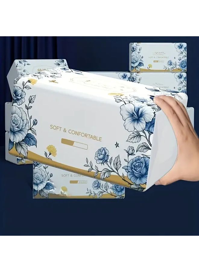 Large Capacity 5 Ply Thick Embossed Tissue Paper 400 Sheets Blue White Floral Design - Image 2